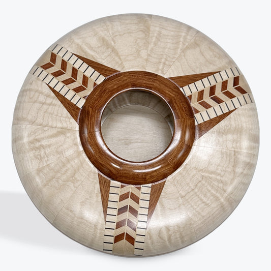 decorative wood vase, curly maple, bloodwood, segmented turning