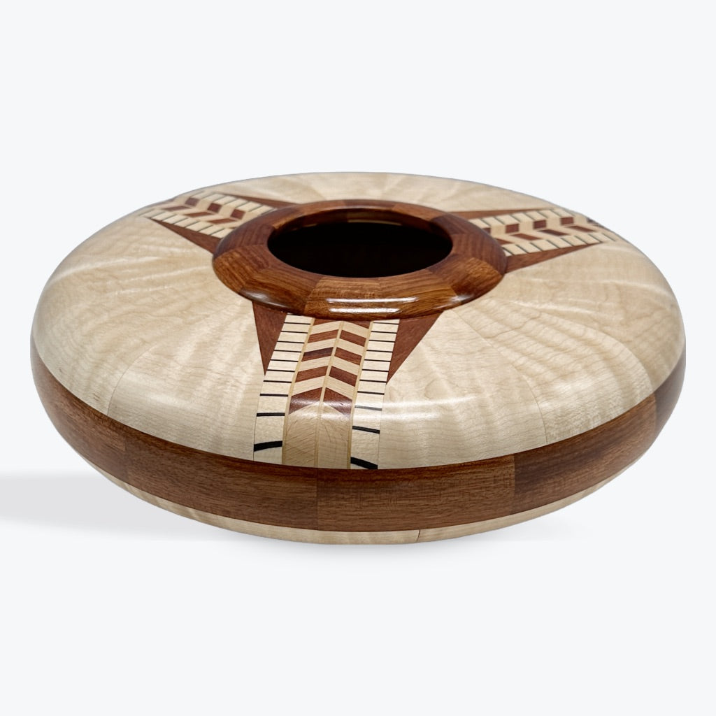 curly maple, patterned, flat vase, bloodwood