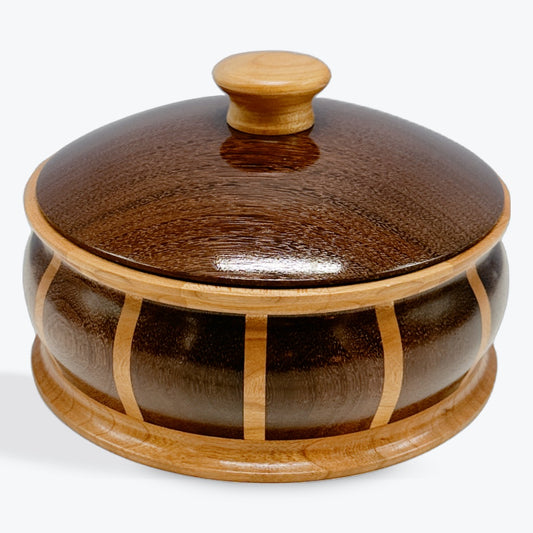 small wooden bowl, lidded catch all, ebony and cherry woods