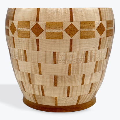 Maple Wood And Mahogany Patterned Utensil Holder