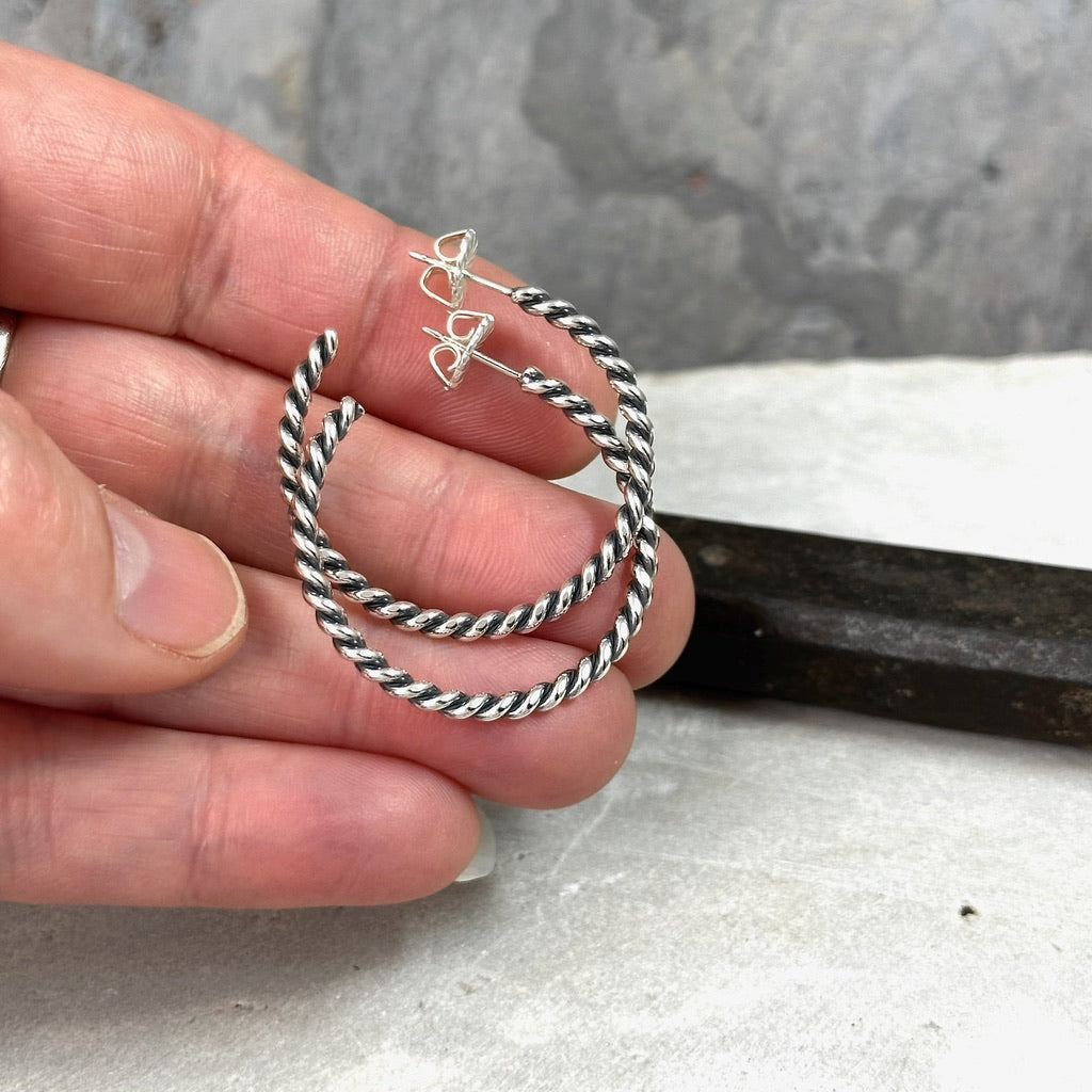 Handmade Twisted Wire Hoop Earring in Sterling Silver