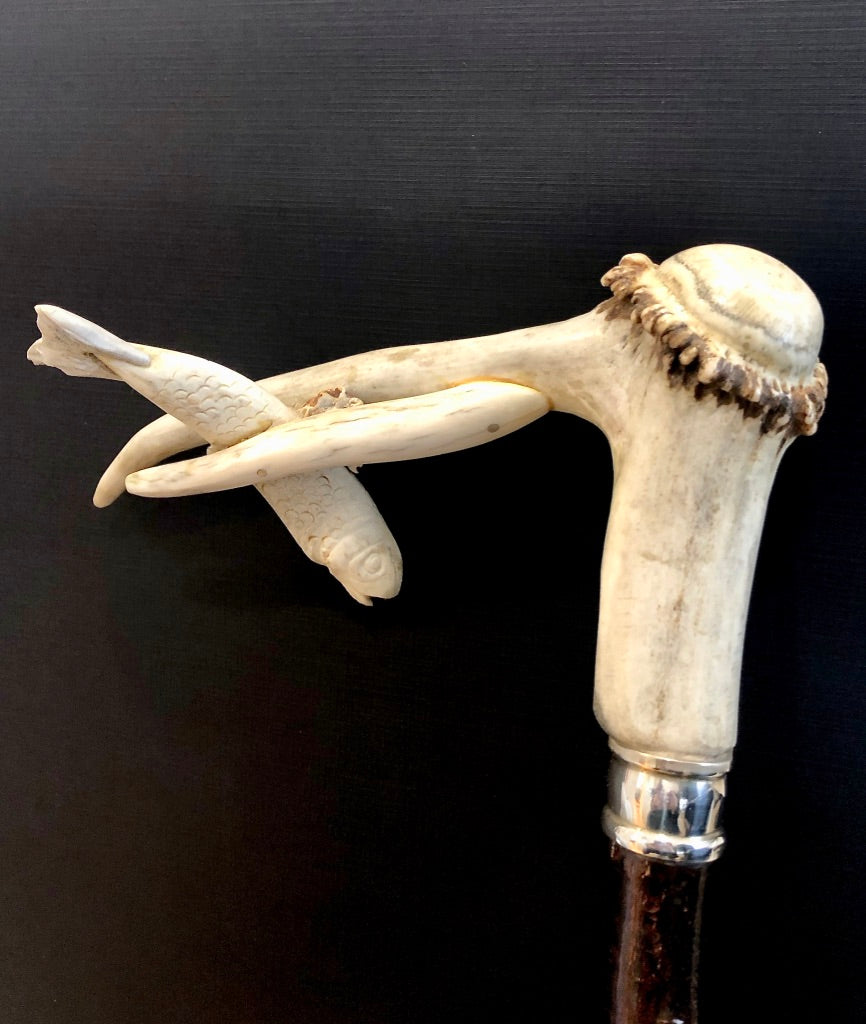 Carved Antler Crane Blackthorn Cane By Wendy Yothers