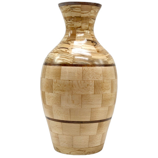 Beech wood vase, spalted top, segmented wood turning, northern michigan artisan, hanni gallery