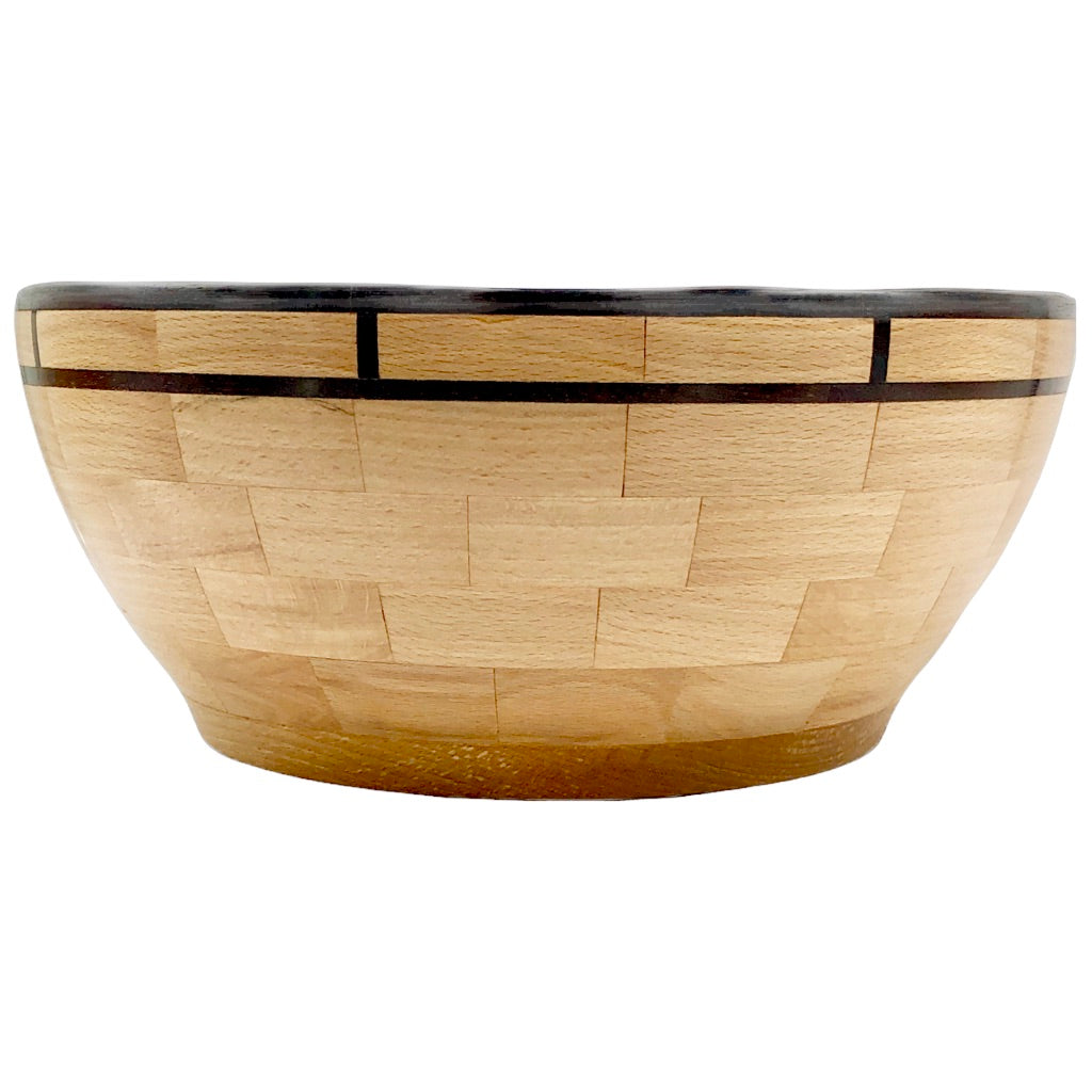 Beech bowl with ebony wood striping and trim, segmented turning, locally made, hanni gallery