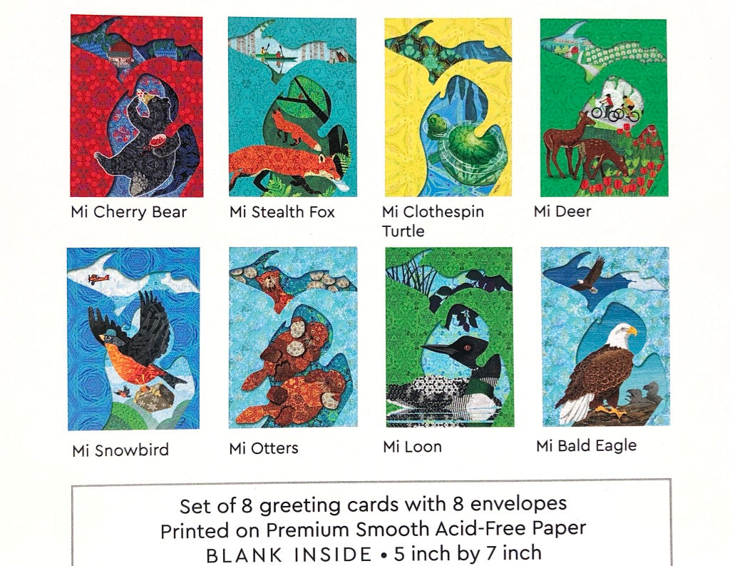 Michigan cards scenes from MI loon eagle fox deer turtle black bear 5 by 7 inch blank cards