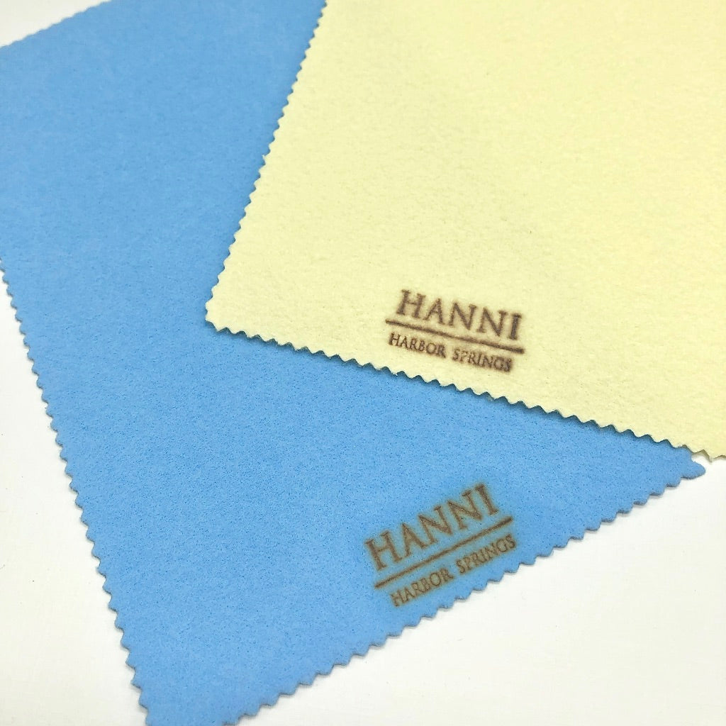 jewelry polishing cloth, yellow original, blue softer, works on most metals, hanni gallery