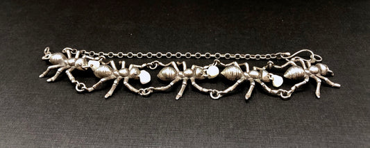 Sterling silver bracelet or choker, large ants, natural pearls, hanni gallery