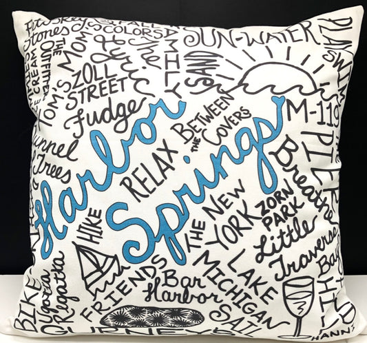 Harbor springs throw pillow graffiti style illustrated 16 x 16 100% cotton cover pillow