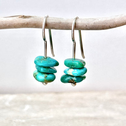 sterling and turquoise drop earring, natural turquoise artisan made jewelry by hanni harbor springs michigan