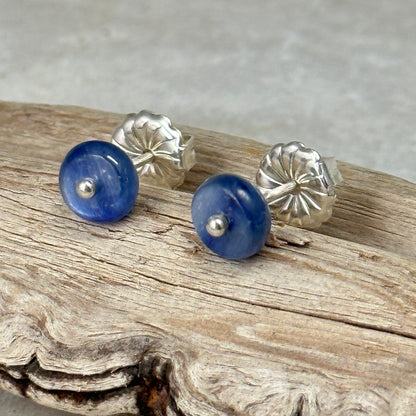 blue kyanite stud earring sterling silver kyanite jewelry artist handmade by hanni jewelry in harbor springs michigan