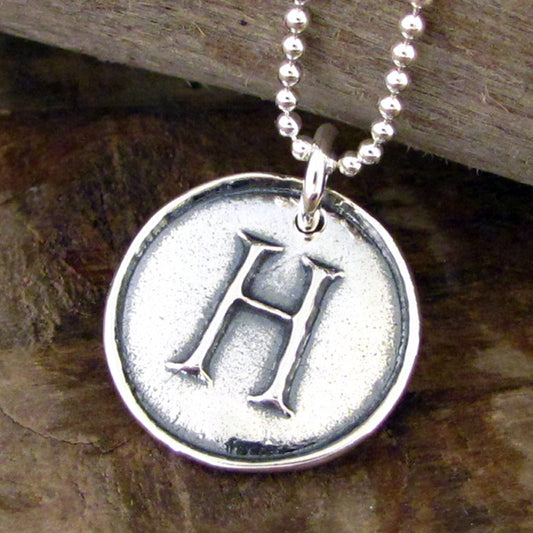 sterling silver initial charm letter pendant monogram jewelry gift for mom artisan made by hanni jewelry harbor springs michigan