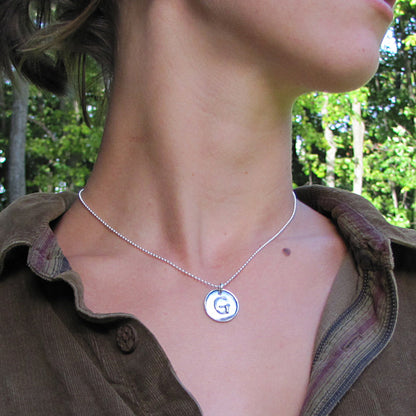 sterling silver initial pendant on ball chain artist made jewelry by hanni northern michigan