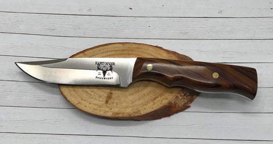 Skinning knife with 3 3/4 inch blade, made in michigan, d-2 carbon tool steel, hanni gallery, harbor springs