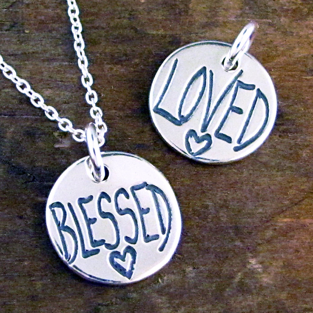 blessed loved charm necklace sterling silver artist made charms by hanni jewelry harbor springs, michigan