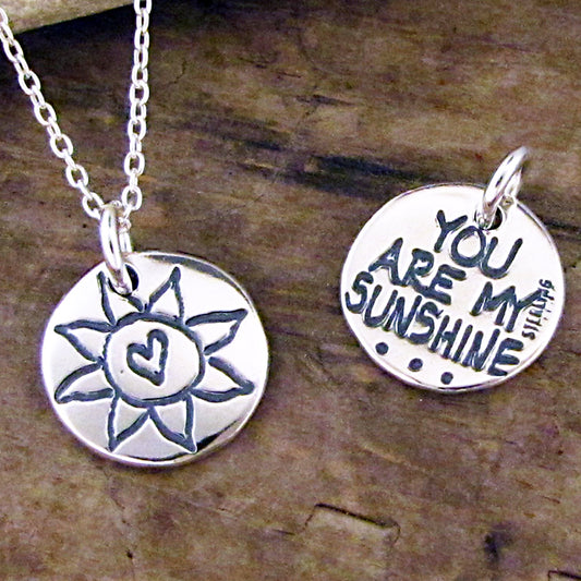 you are my sunshine charm sterling silver charm necklace artisan sterling silver charms by hanni