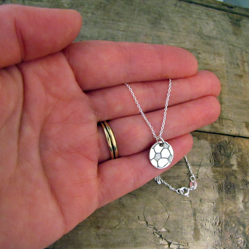 soccer charm necklace sterling silver soccer ball necklace artist made soccer jewelry by hanni