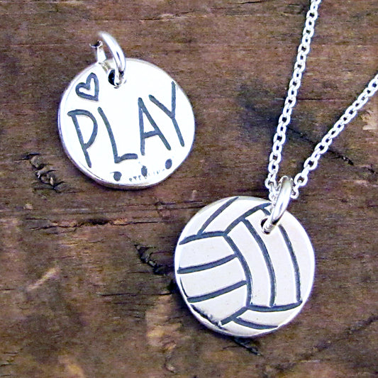 sterling silver volleyball necklace unique artist hand made charms by hanni jewelry harbor springs, michigan