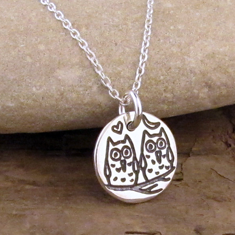 Lovebird Love Owls Charm | Wedding Jewelry Love Bird Pendant Silver on 16 Sterling Cable Chain