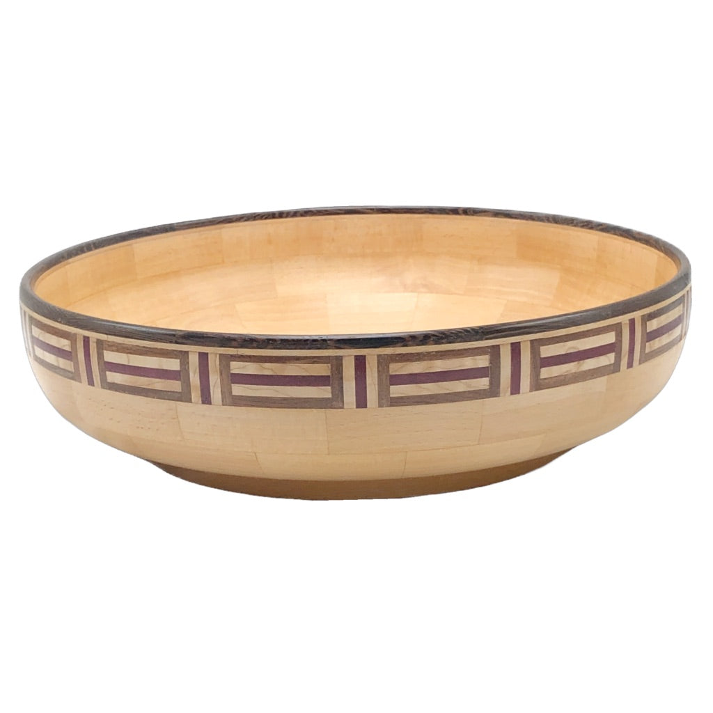 Beeck wood bowl, turned fruit bowl, patterned rim bowl, made in northern michigan, hanni gallery, harbor springs