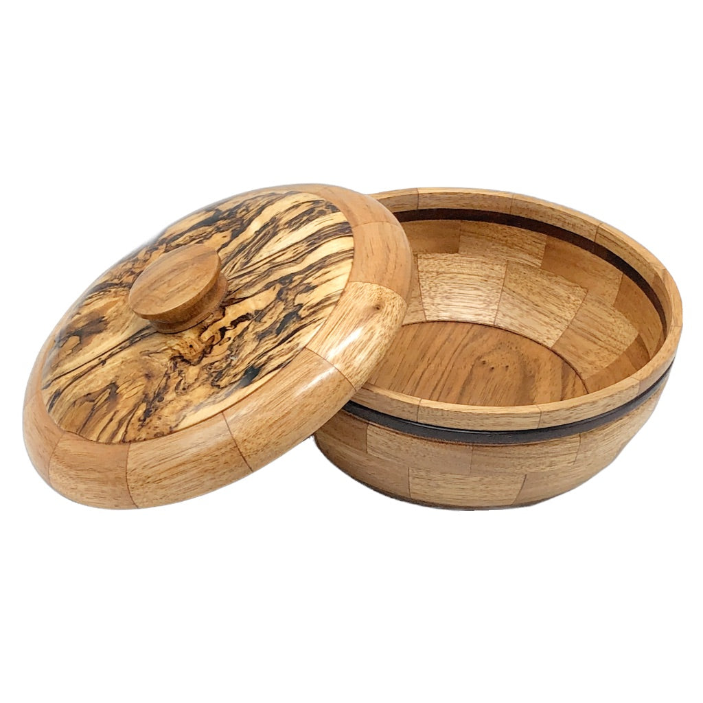 Medium Size Butternut and Spalted Birch Wood Lidded Bowl