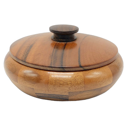 Lidded goncolo wood bowl, medium size keepsake bowl, wood turned, made in northern michigan, hanni gallery, harbor springs