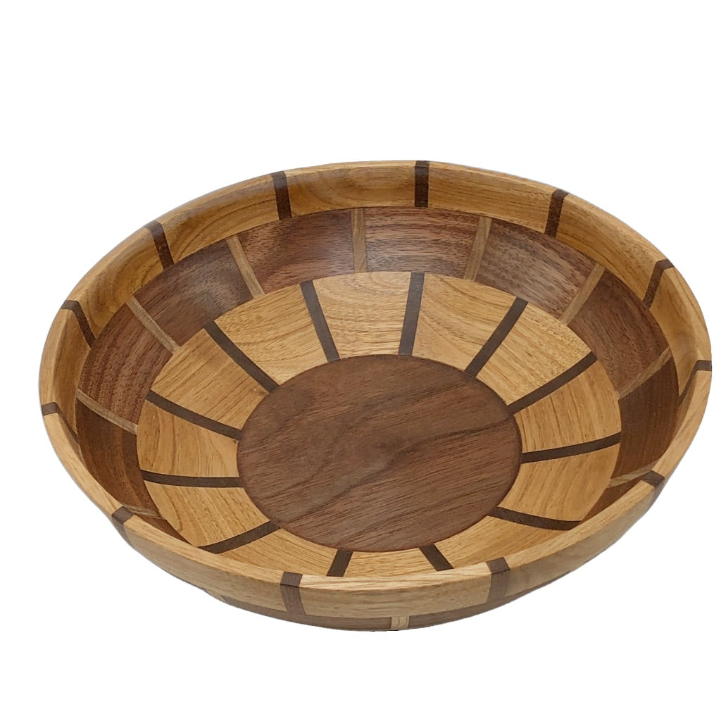 Butternut and Walnut Wood Turned Patterned Fruit Bowl