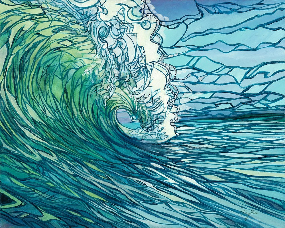 Wave curl, abstract, blues and greens, close up, hanni gallery, harbor springs