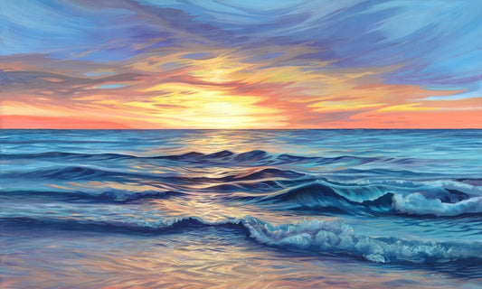 Sunset over Lake michigan, reflected light,  local artist, hanni gallery, harbor springs