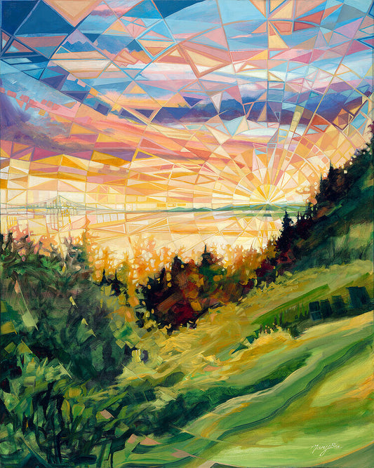 abstract sky, colorful sunrise, bluff view, northern michigan artist, hanni gallery, harbor springs