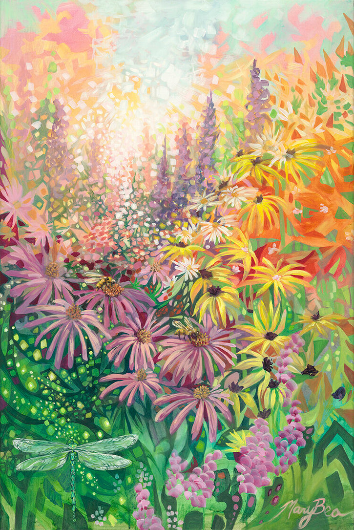 Dragonfly, garden flowers, colorful, field flowers, northern michigan artist, hanno gallery, harbor springs