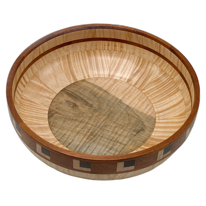 Curly Maple Wood Bowl with Exotic Wood Patterned Rim