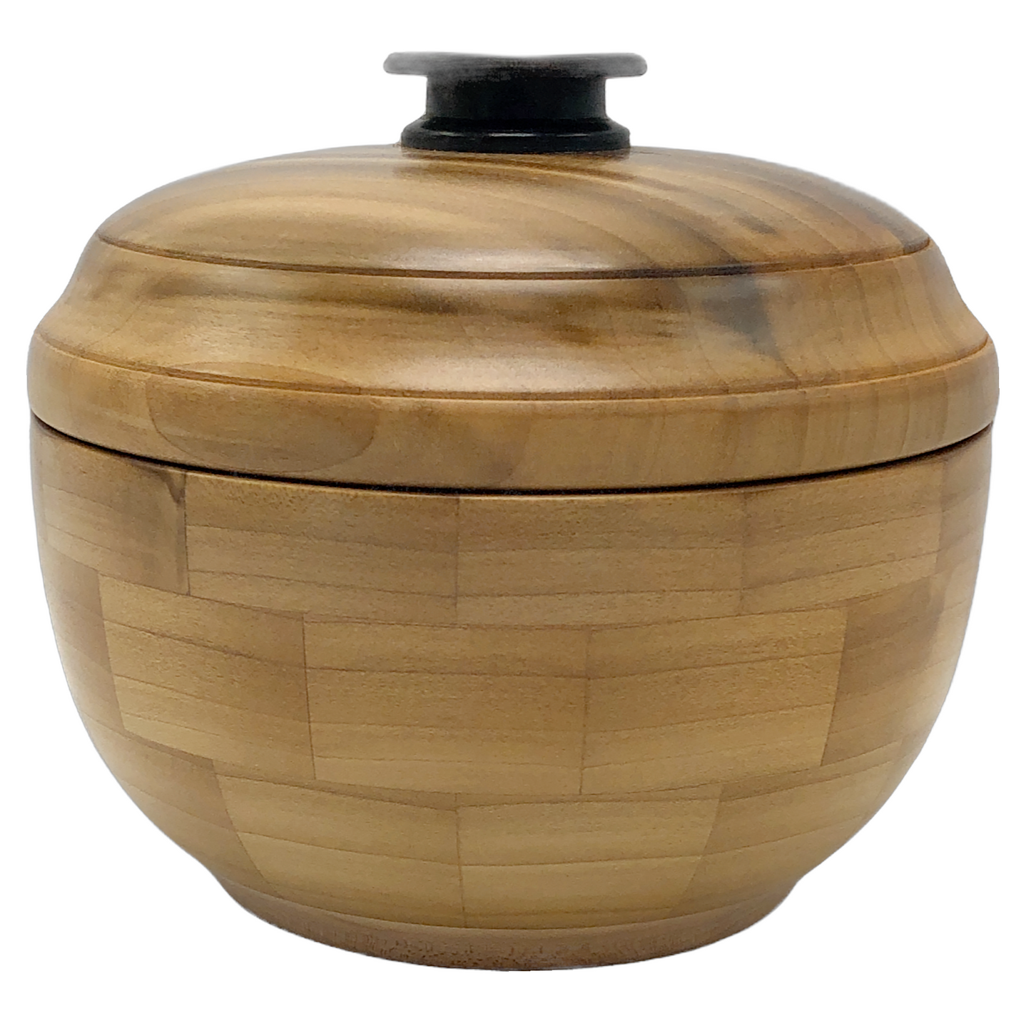 Tulip poplar segmented wood turned lidded bowl, display or keepsakes, made in northern michigan, hanni gallery, harbor springs