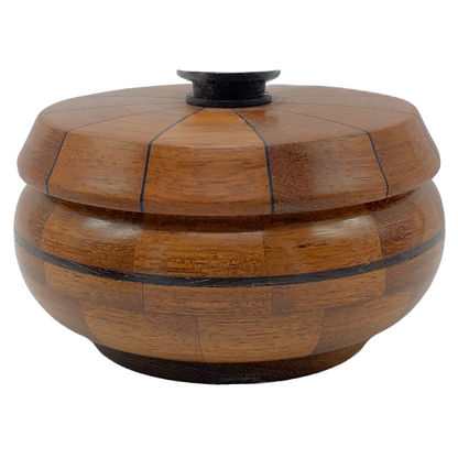 Lidded cherry wood bowl, artisan made wood turned keepsake box, exotic woods, Hanni Gallery, Harbor Springs