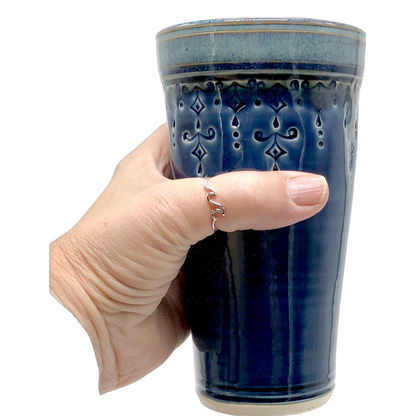 Artisan handmade travel mug with silicone top, cobalt blue, Hanni gallery, Harbor Springs, Michigan