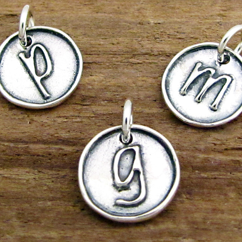 sterling silver initial charm monogram jewelry letter pendant artist made jewelry by hanni jewelry harbor springs michigan