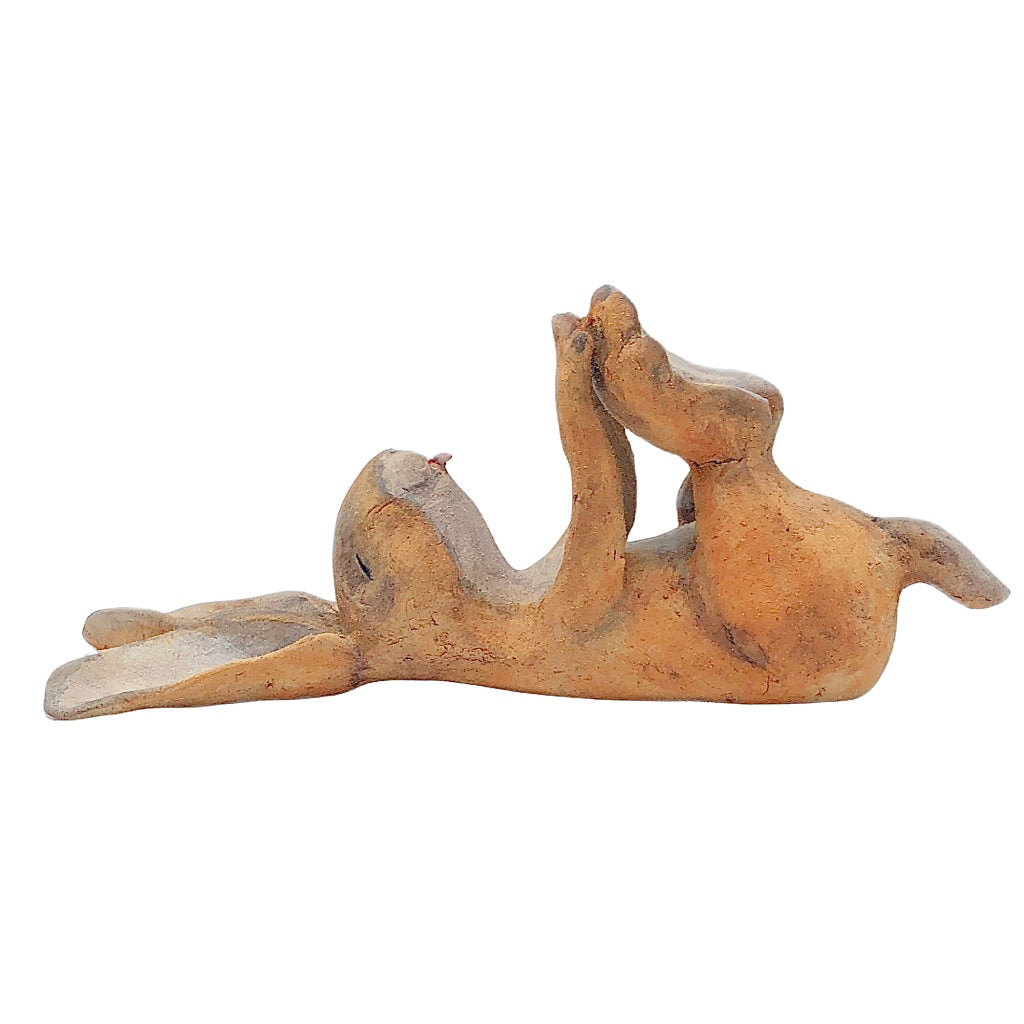 Ceramic bunny, happy baby pose, versitile size, northern michigan artise, hanni gallery, harbor springs